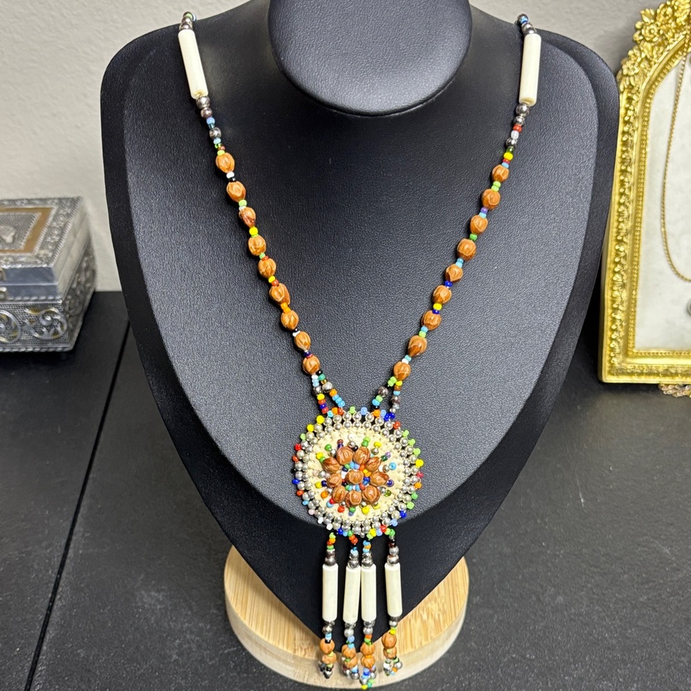 Native American Ghost Bead Native Beaded Long Nec… - image 1